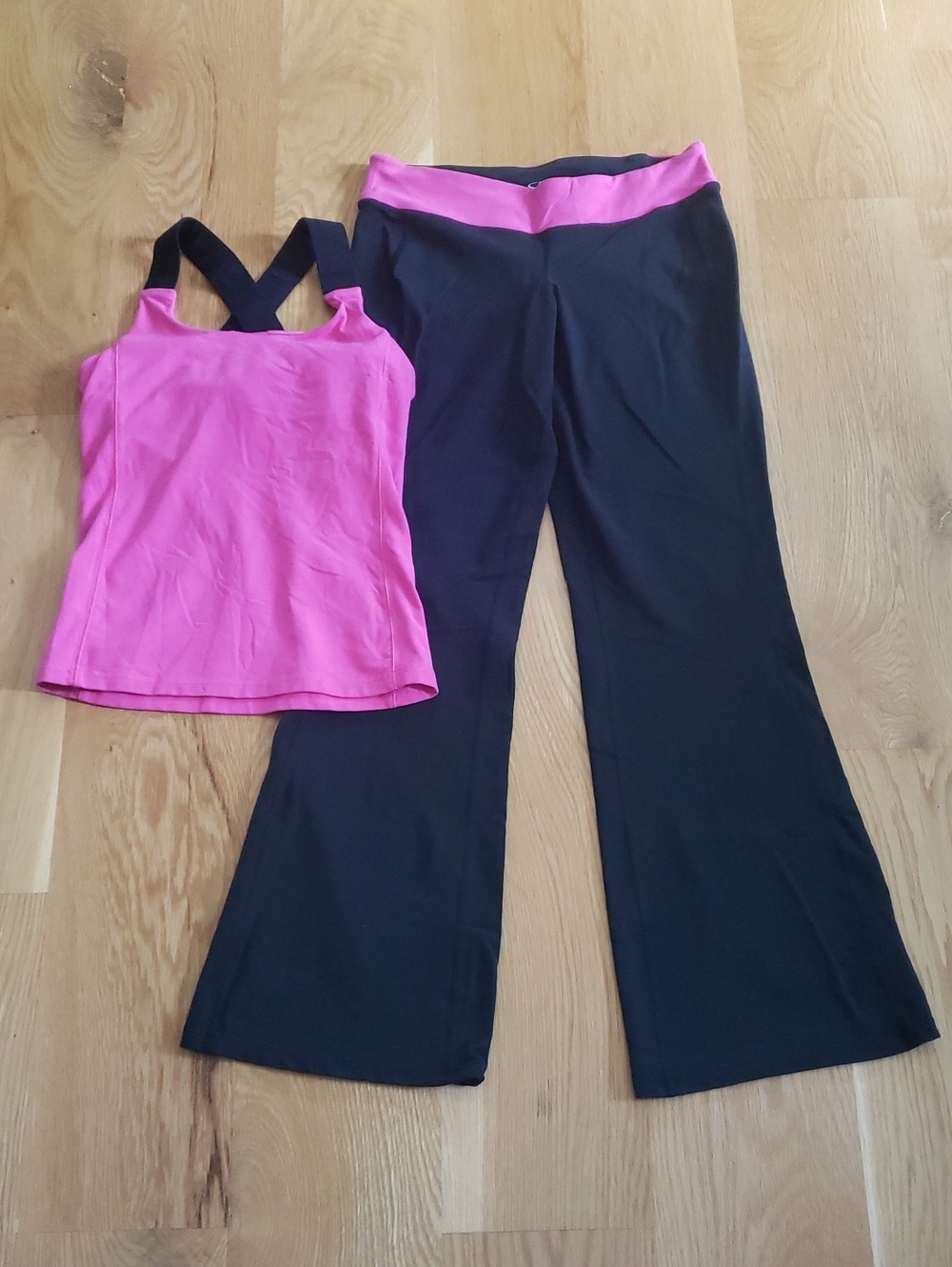 Women's C9  Black Flare Yoga Pants with Pink Waistband, C9 Pink Tank Top